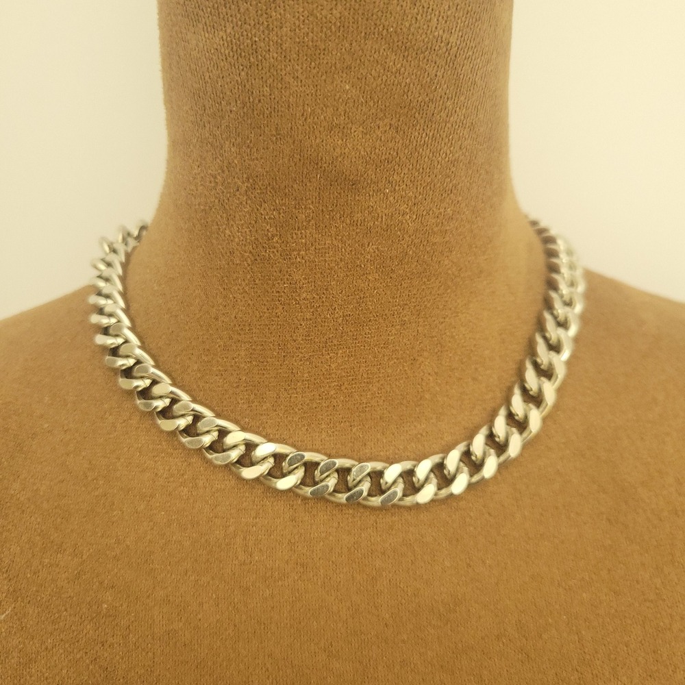 Chunky Silver Tone Curb Link Chain Necklace Adjustable 16-18in Size M Streetwear